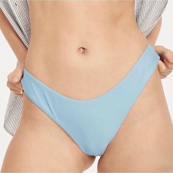 New J.Crew Curved-Waist Cheeky Bikini Bottom in Light Blue NWT - Picture 1 of 11